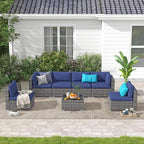 My Depot Outdoor Rattan Sofa 7-Piece Set with Tempered Glass Table and Mat for Deck, Backyard, Porch, Lawn, Garden - My Depot