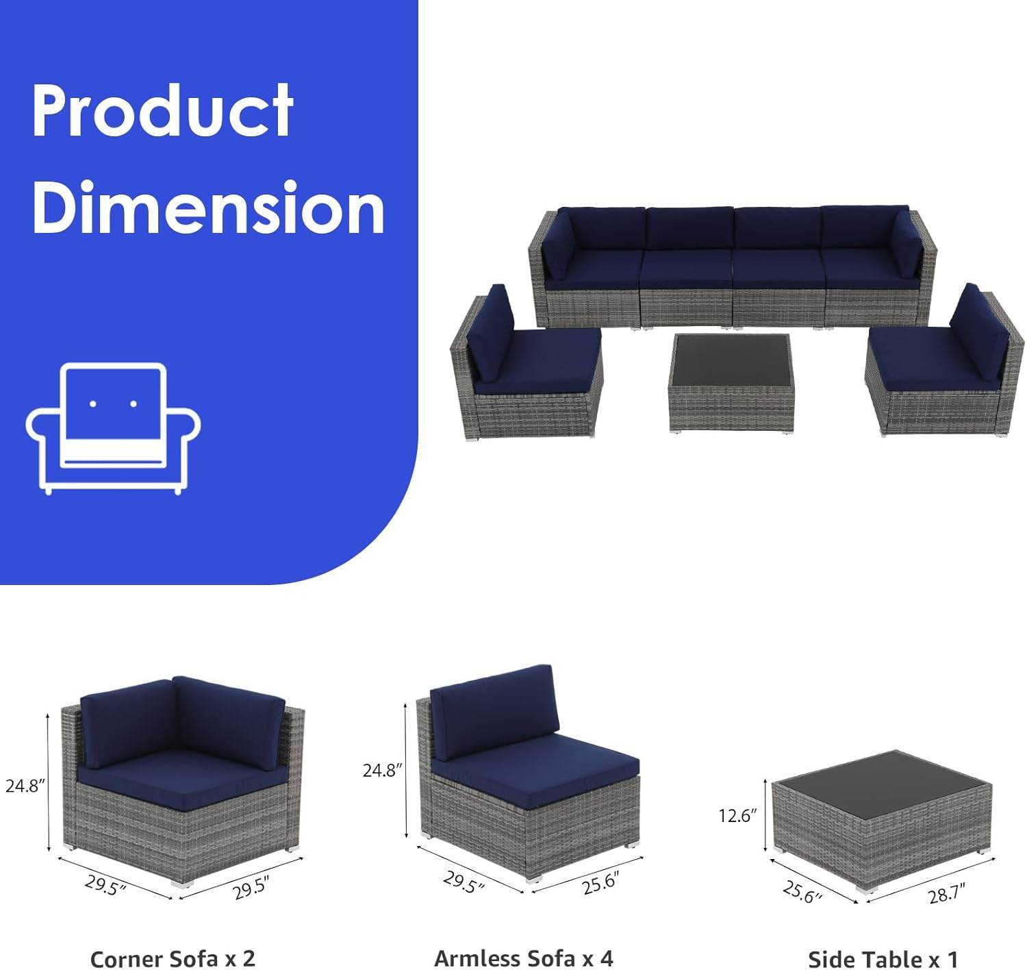 My Depot Outdoor Rattan Sofa 7-Piece 
ProductDimension