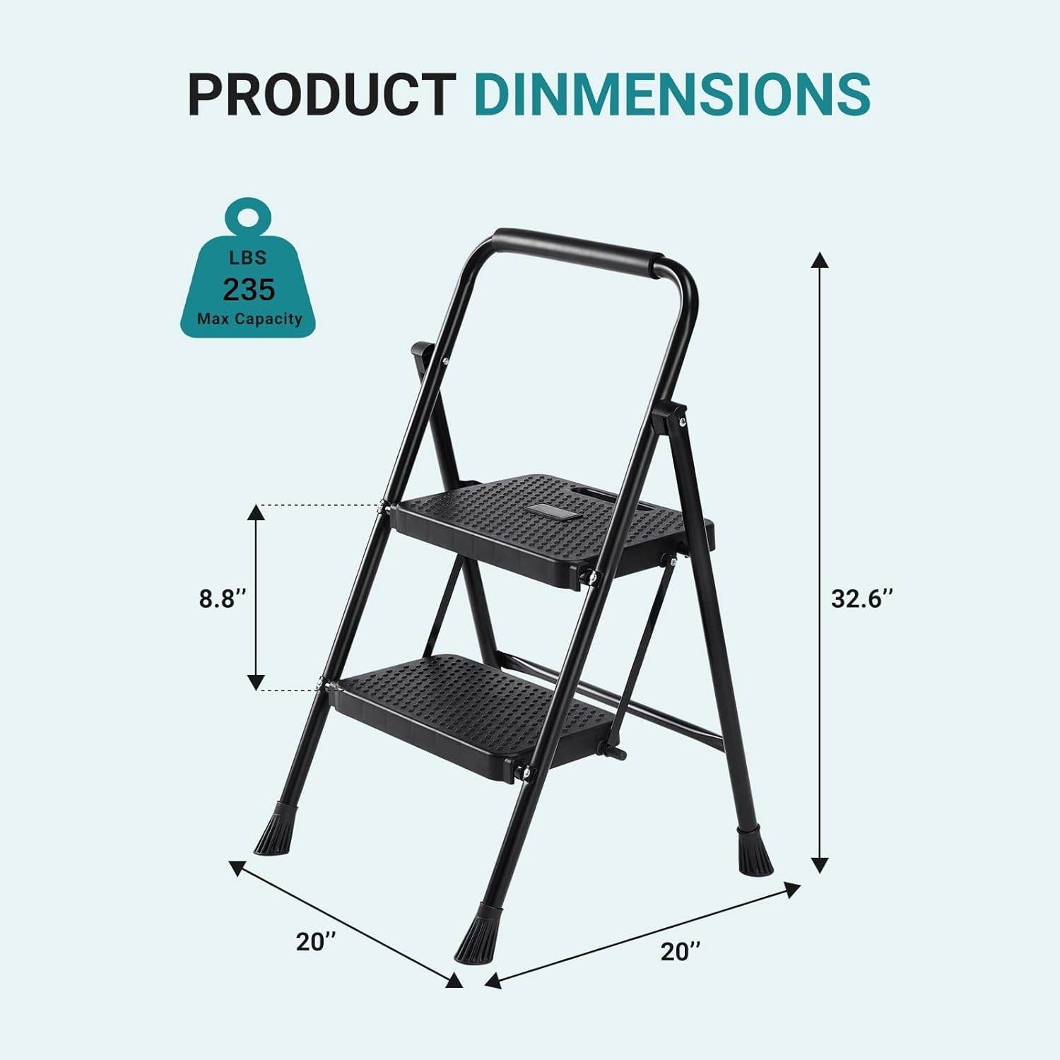MyDepot 2 Step Ladder Portable Foldable Footrest 
PRODUCT DINMENSIONS