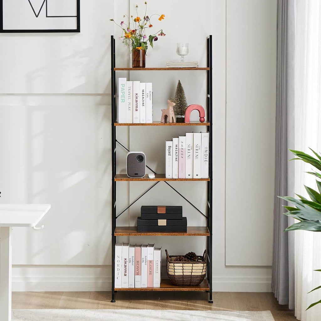 Shelf 5-Tier Modern Industrial Corner Storage Rack with Steel Shelves for Bedroom, Living Room, Kitchen or Home Office