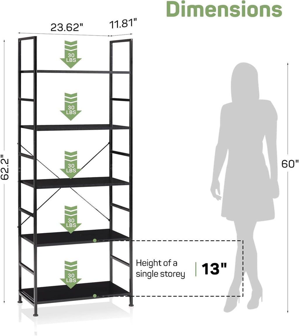 Shelf 5-Tier Modern Industrial Corner Storage Rack with Steel Shelves for Bedroom, Living Room, Kitchen or Home Office
