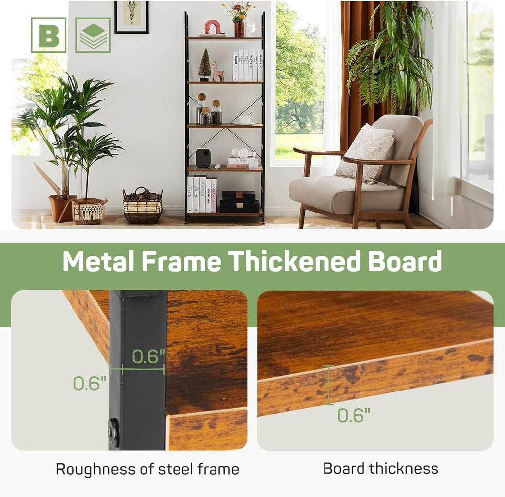 Shelf 5-Tier Modern Industrial Corner Storage Rack with Steel Shelves for Bedroom, Living Room, Kitchen or Home Office