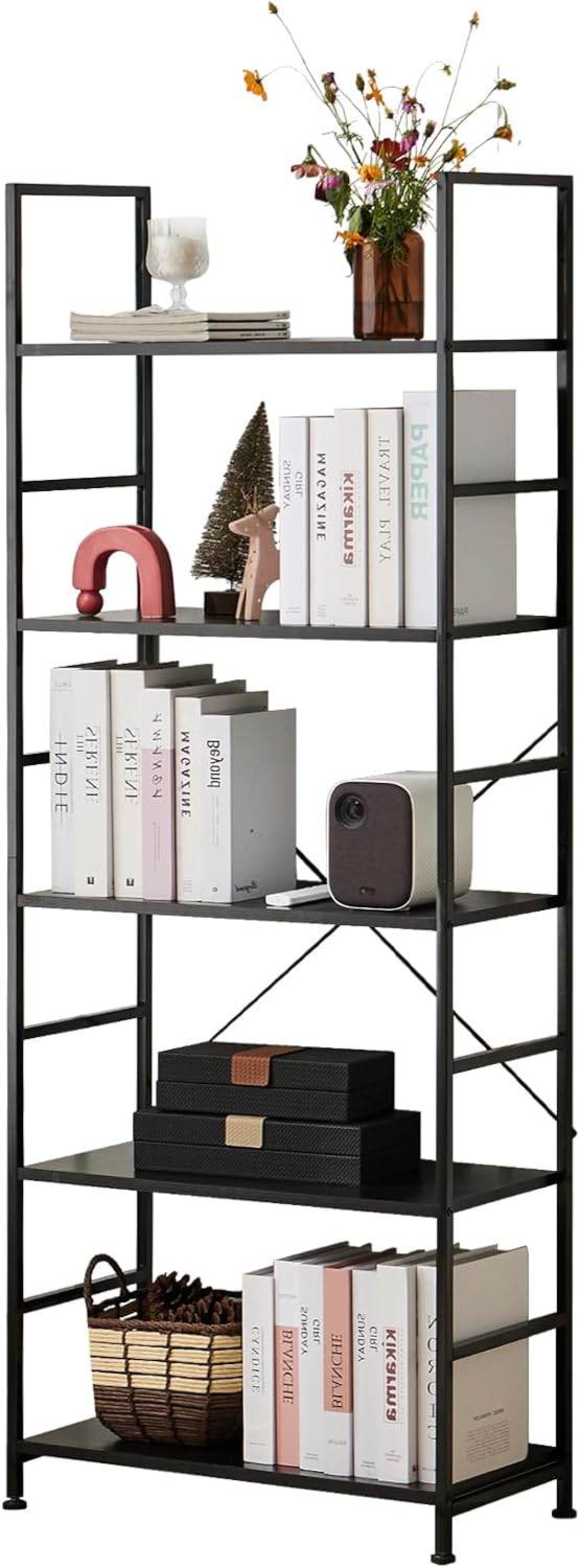 Shelf 5-Tier Modern Industrial Corner Storage Rack with Steel Shelves for Bedroom, Living Room, Kitchen or Home Office