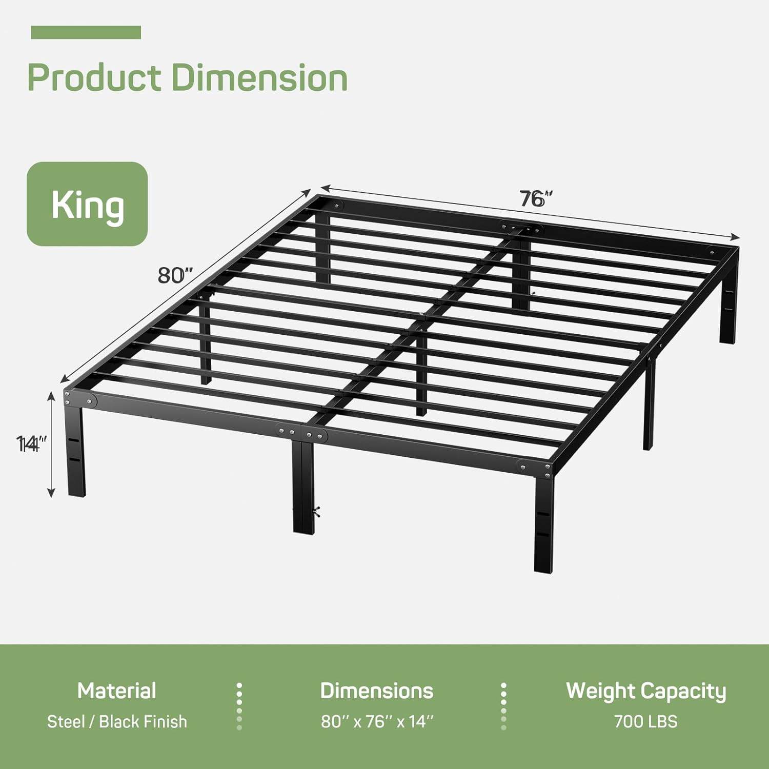 Bed Frame Heavy-Duty Metal Platform Frame with Storage Space Sturdy Steel Slats Support No Box Spring Required
