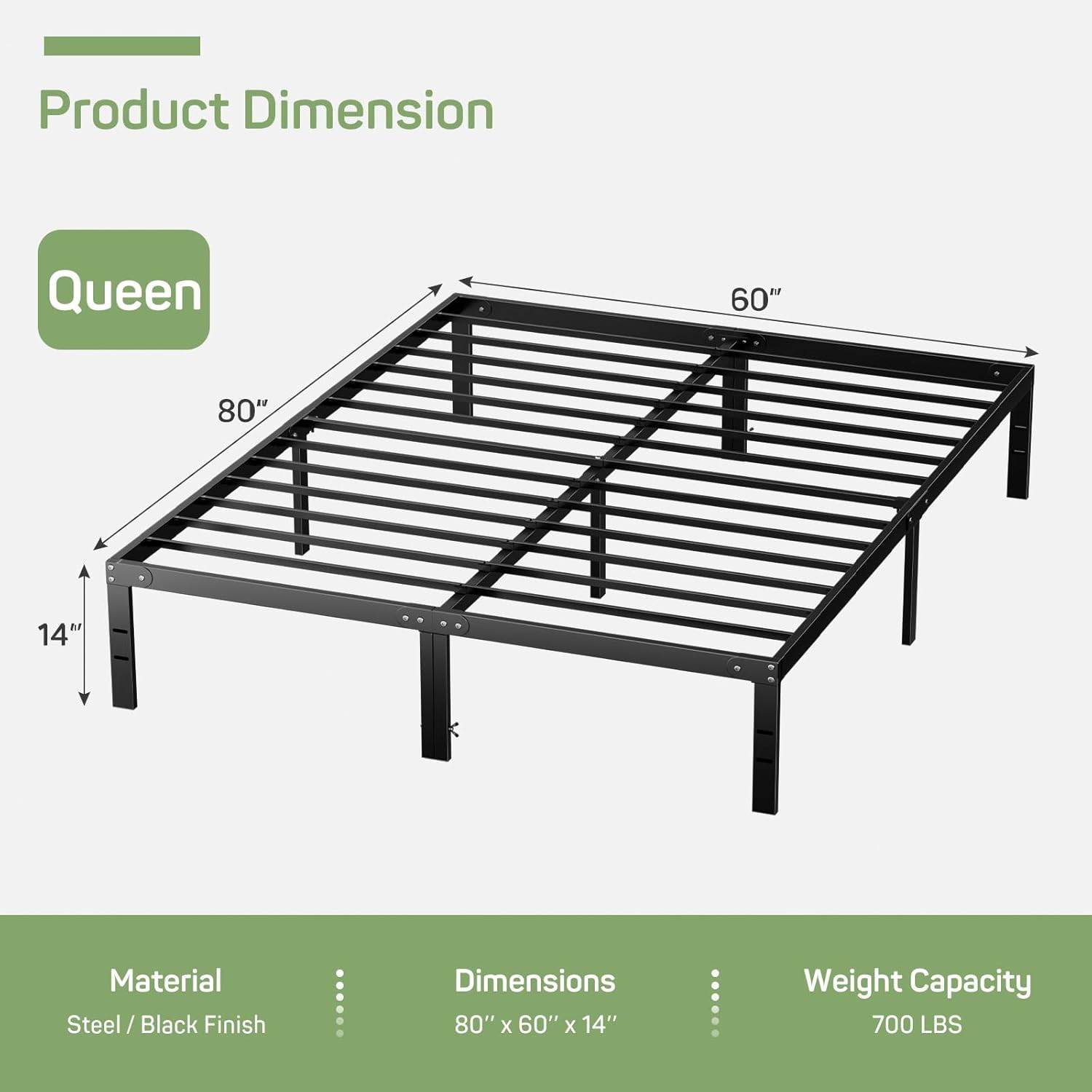 Bed Frame Heavy-Duty Metal Platform Frame with Storage Space Sturdy Steel Slats Support No Box Spring Required
