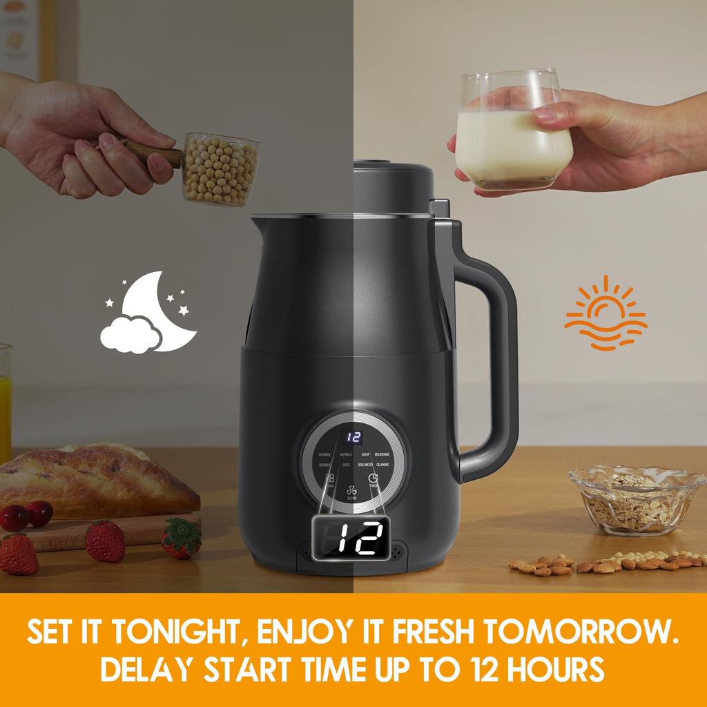 10-in-1 Nut Milk Maker, 40oz Blender Homemade Almond, Oat, Soy, Coconut Milk, Juice & Soup, Electric Bean Milk Machine with Delay Start/Auto-Clean/Boil Water/Keep Warm