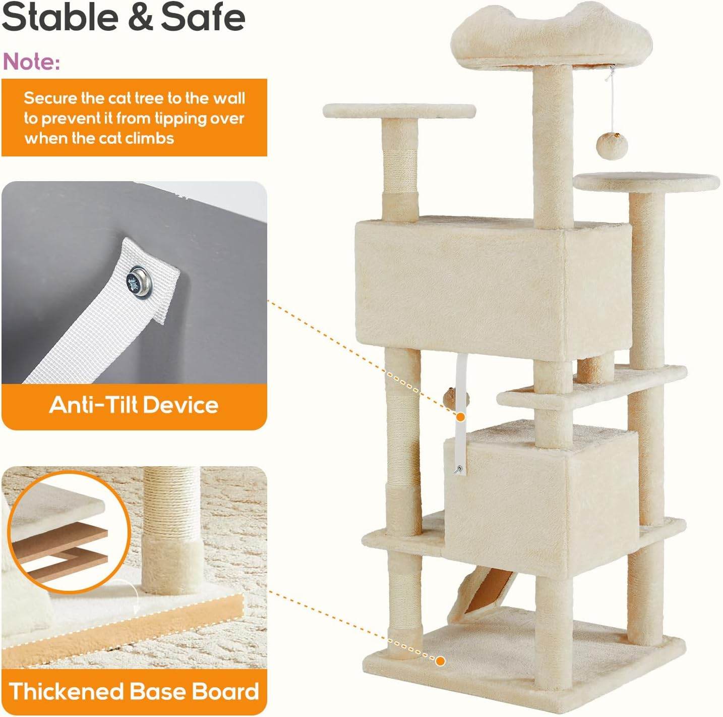 Cat Climbing Frame 54 Inch Cat Tower for Indoor Cats with Scratching Post, Cat Playhouse, Large Cat Condo