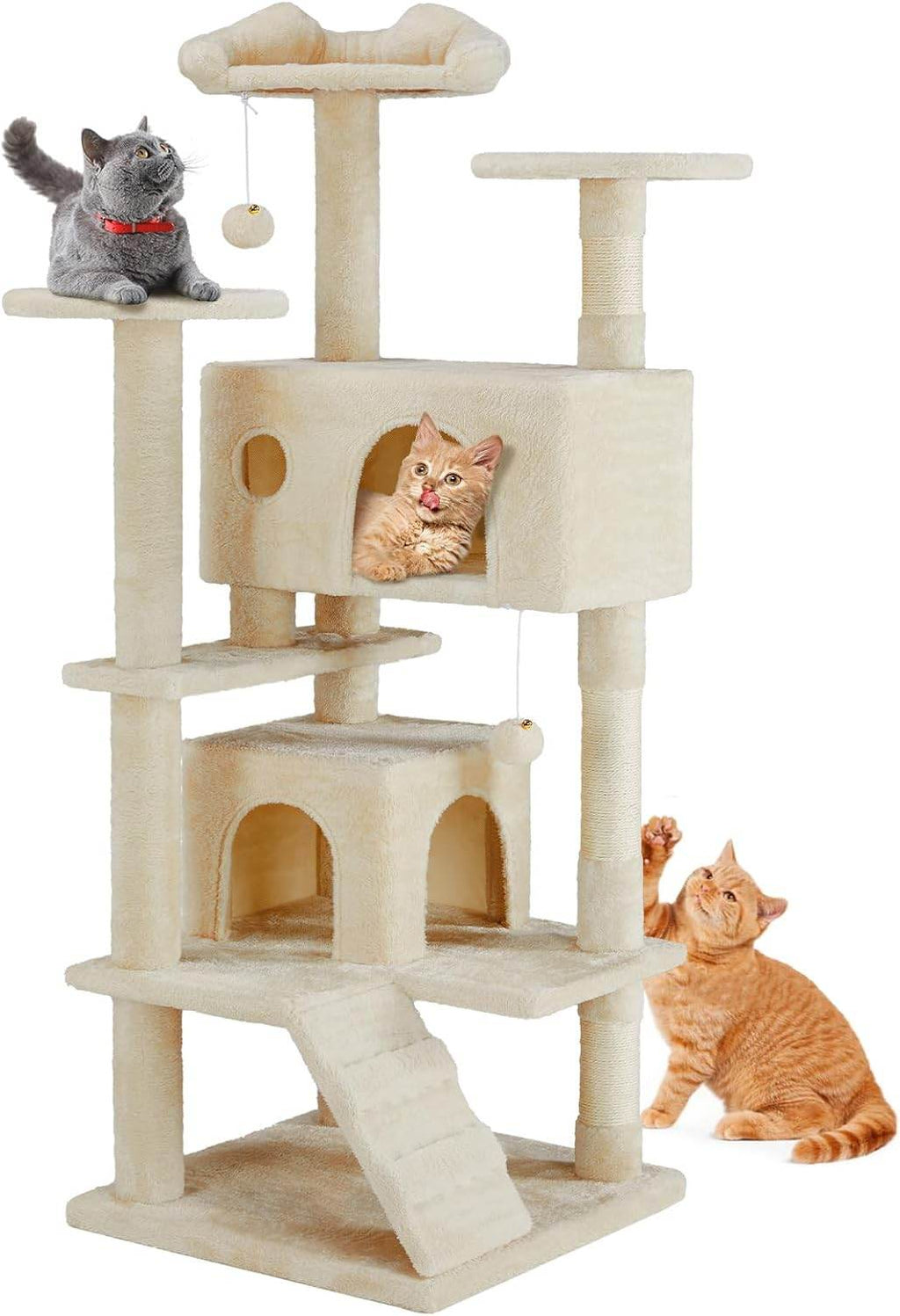 Cat Climbing Frame 54 Inch Cat Tower for Indoor Cats with Scratching Post, Cat Playhouse, Large Cat Condo