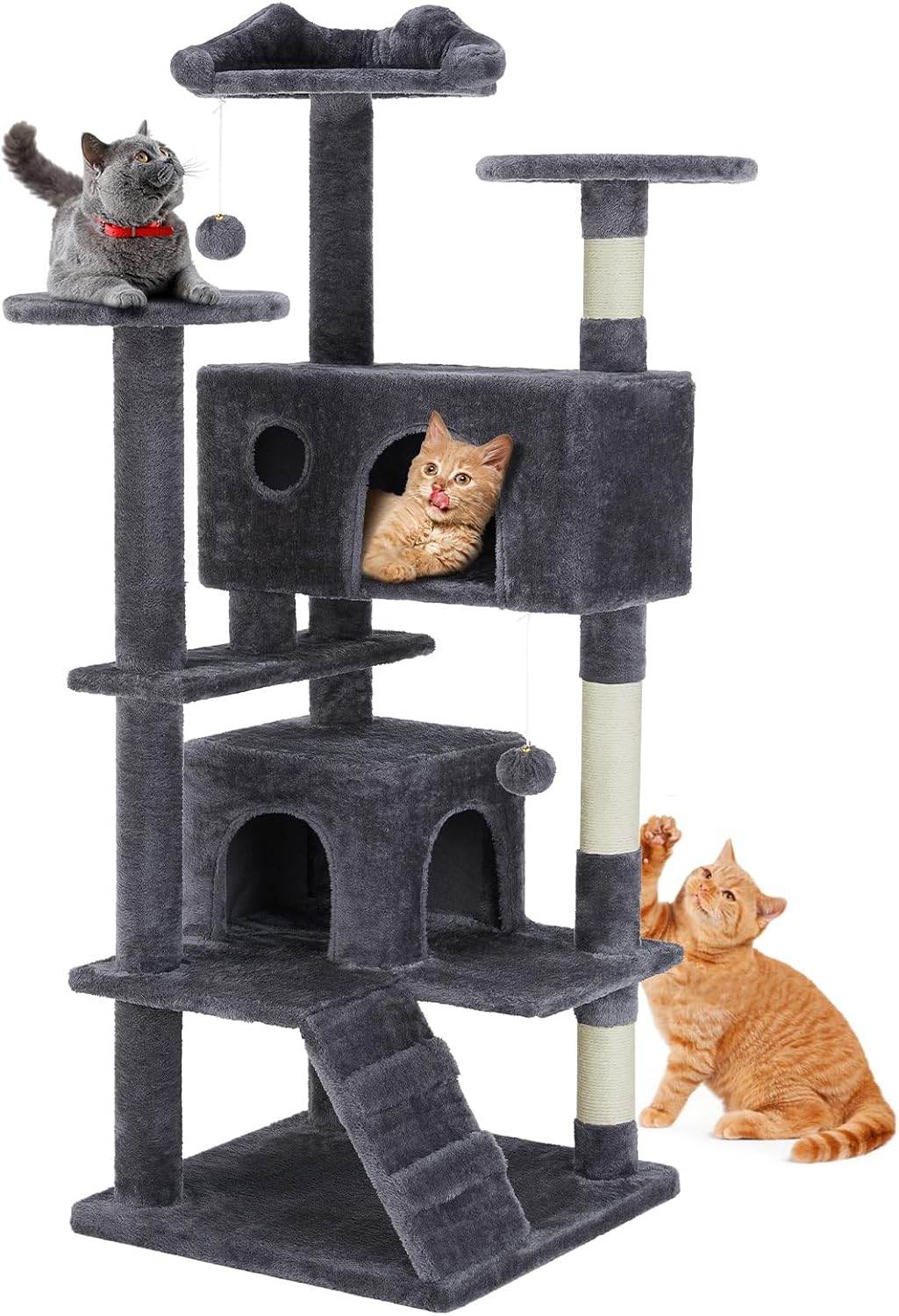 Cat Climbing Frame 54 Inch Cat Tower for Indoor Cats with Scratching Post, Cat Playhouse, Large Cat Condo