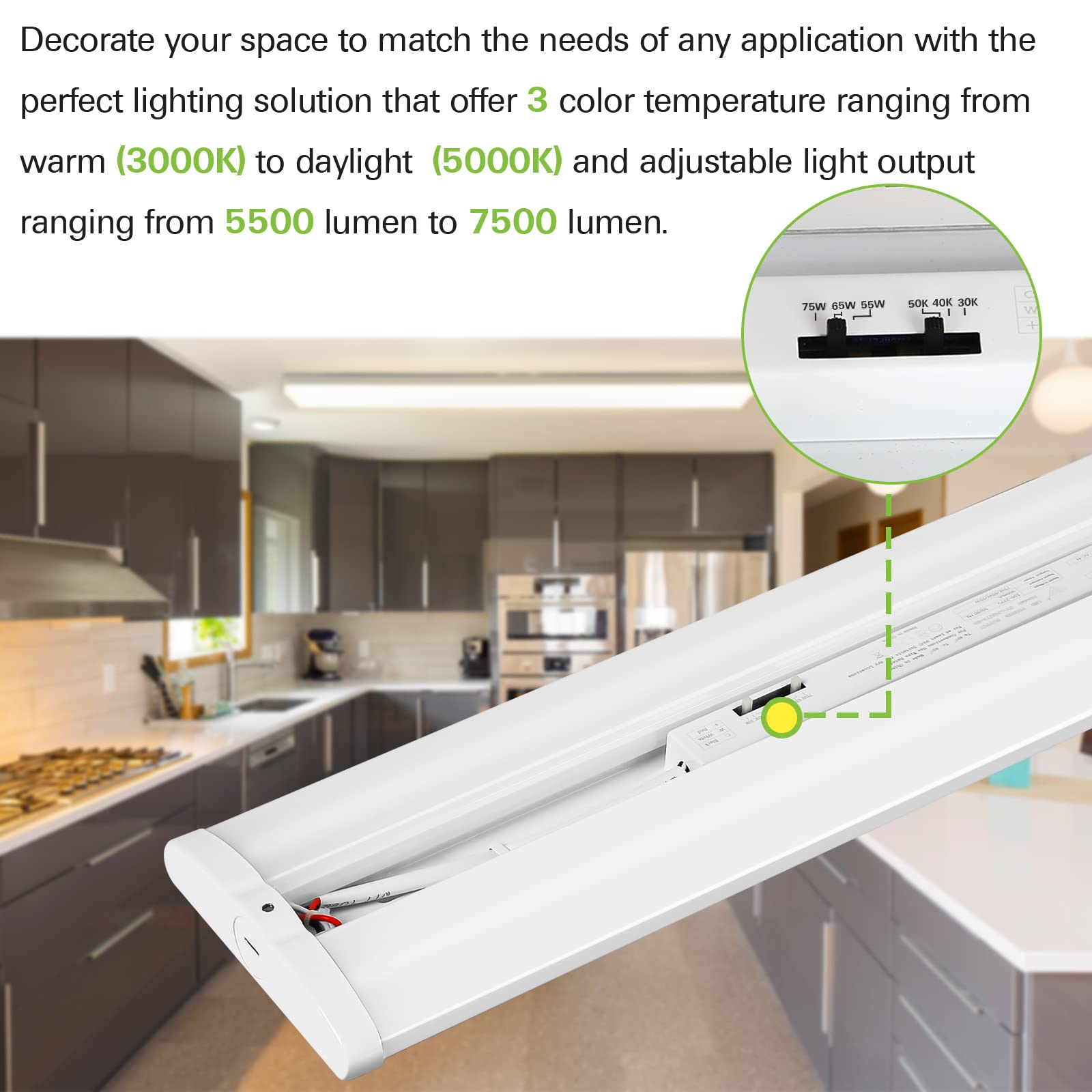 Ceiling Lights 4FT Ultra Slim LED Wraparound Light with 3 Wattages/3 Lumens/3 CCT Selectable,55W/65W/75W,5500lm/6500lm/7500lm,3000K/4000K/5000K 4 Foot Flush Mount Ceiling Light for Office Kitchen,ETL,4 Pack