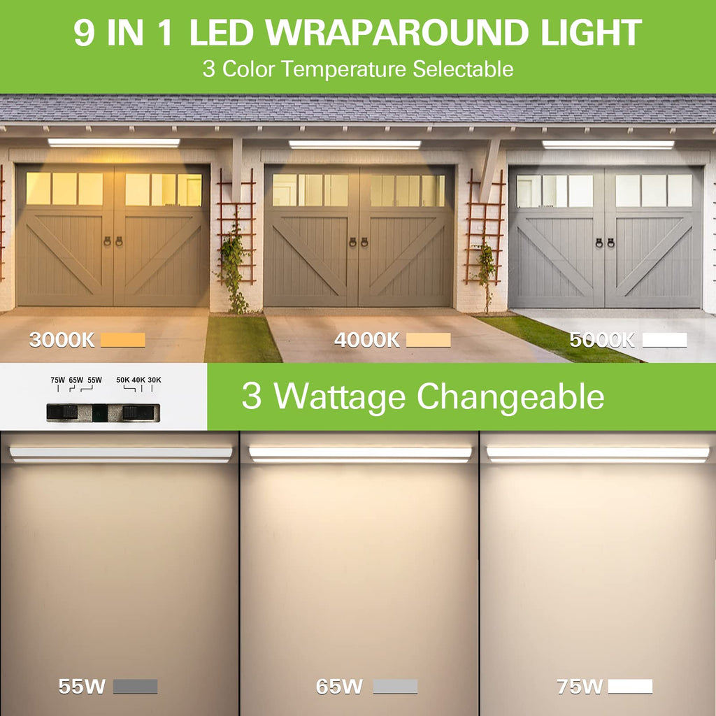 Ceiling Lights 4FT Ultra Slim LED Wraparound Light with 3 Wattages/3 Lumens/3 CCT Selectable,55W/65W/75W,5500lm/6500lm/7500lm,3000K/4000K/5000K 4 Foot Flush Mount Ceiling Light for Office Kitchen,ETL,4 Pack