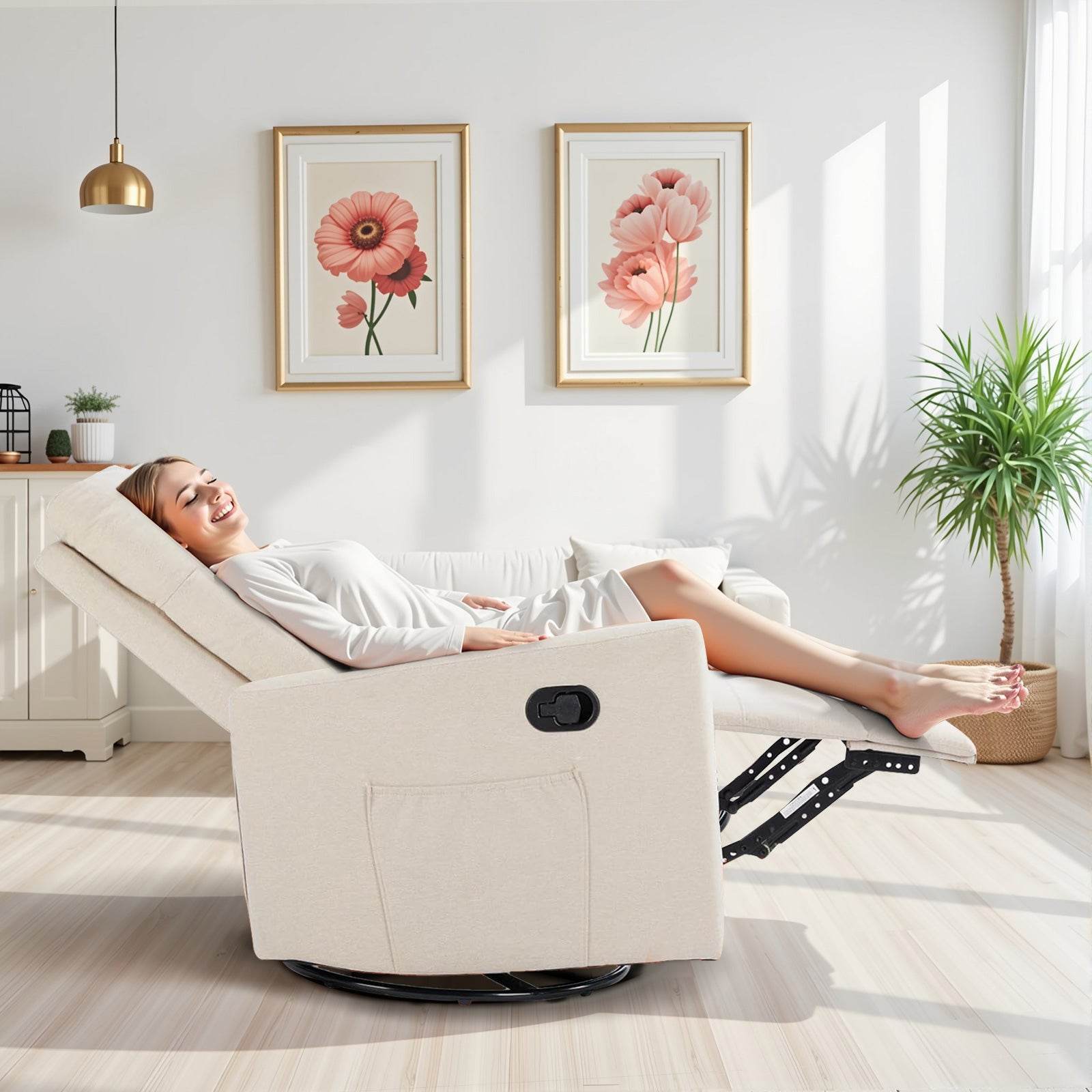 Swivel Recliner with Oversized Footrest, High Back, Deep Cushioned Seat for Living Room