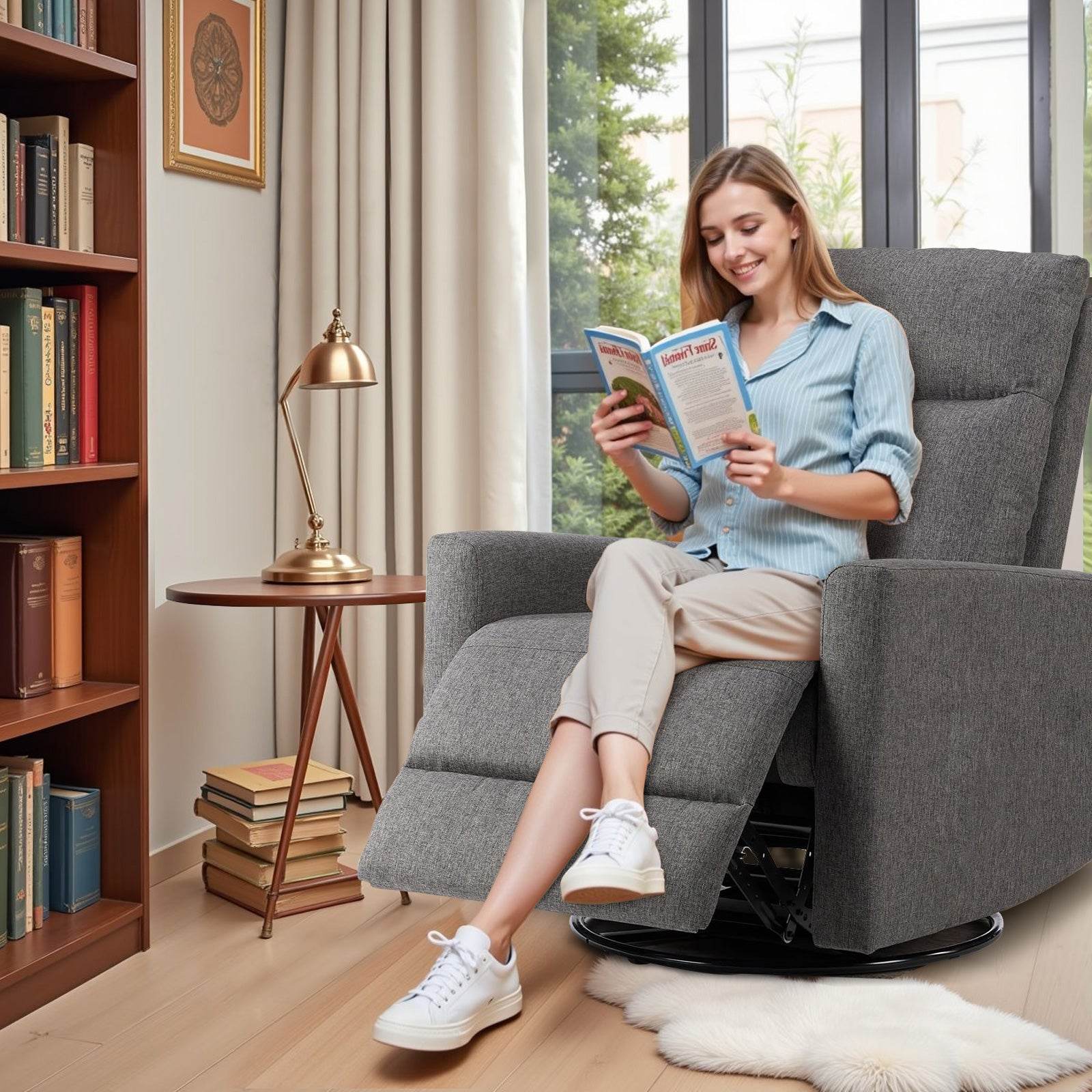 Swivel Recliner with Oversized Footrest, High Back, Deep Cushioned Seat for Living Room