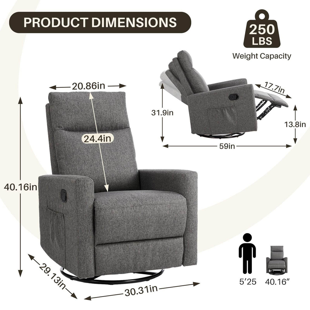 Swivel Recliner with Oversized Footrest, High Back, Deep Cushioned Seat for Living Room