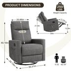 Swivel Recliner with Oversized Footrest, High Back, Deep Cushioned Seat for Living Room