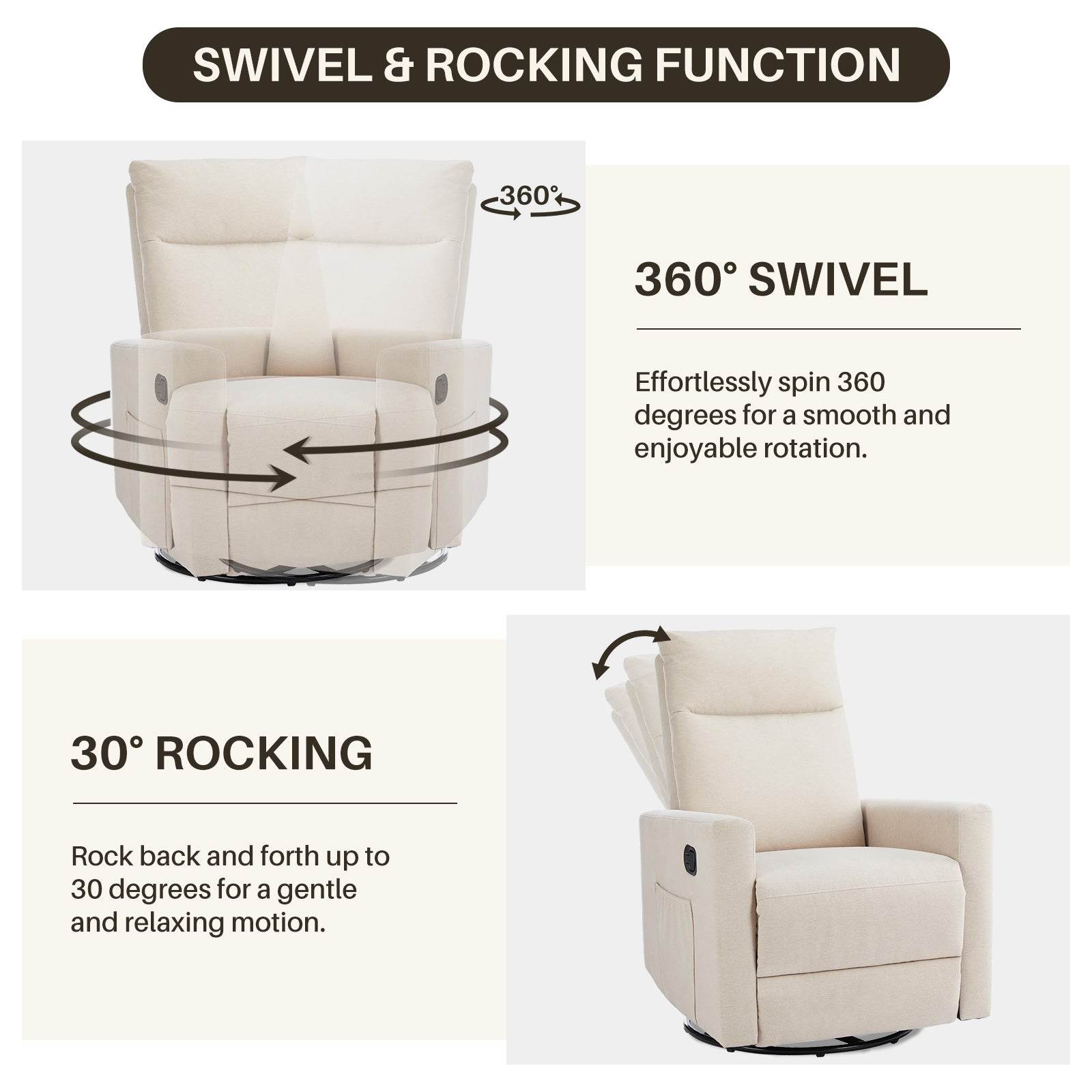 Swivel Recliner with Oversized Footrest, High Back, Deep Cushioned Seat for Living Room