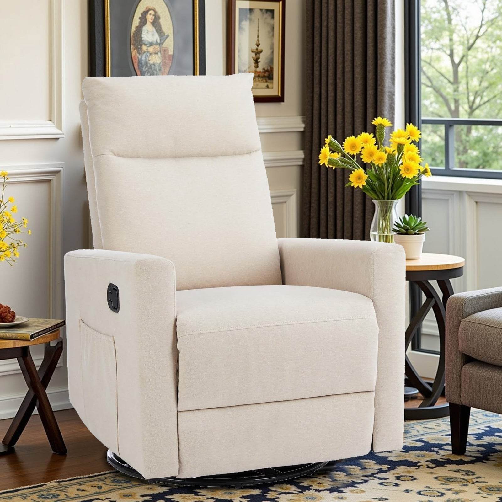 Swivel Recliner with Oversized Footrest, High Back, Deep Cushioned Seat for Living Room
