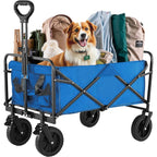 Collapsible Foldable Wagon Cart, Large Capacity Garden Beach Cart with All-Terrain Wheels, Heavy Duty Utility Grocery Wagon with Drink Holders for Shopping Sports Camping