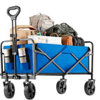 Collapsible Foldable Wagon Cart, Large Capacity Garden Beach Cart with All-Terrain Wheels, Heavy Duty Utility Grocery Wagon with Drink Holders for Shopping Sports Camping