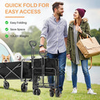 Collapsible Foldable Wagon Cart, Large Capacity Garden Beach Cart with All-Terrain Wheels, Heavy Duty Utility Grocery Wagon with Drink Holders for Shopping Sports Camping