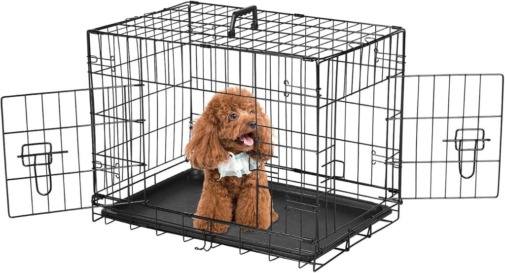 MyDepot Dog Cage with Divider Leak-proof Tray, Double Door Wire Dog Cage, Foldable and Portable, Suitable for Indoor and Outdoor Travel - My Depot