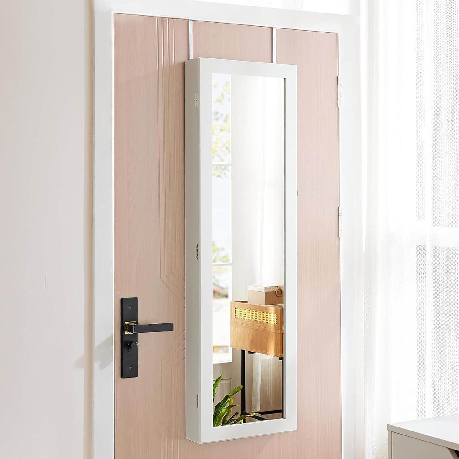 Jewelry Cabinet with Full-Length Mirror 47.2 Inches Large Storage Lockable