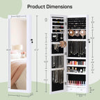 Jewelry Cabinet with Full-Length Mirror 47.2 Inches Large Storage Lockable