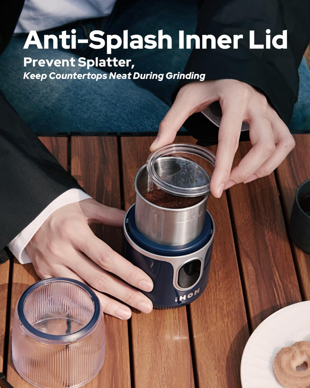 Cordless Coffee Grinder Electric, Coffee Bean Grinder with USB Rechargeable, Espresso Grinder with 304 Stainless Steel Blade, 85 Grinds Per Charge, Spice Grinder, for Home, Travel, Camping - Blue