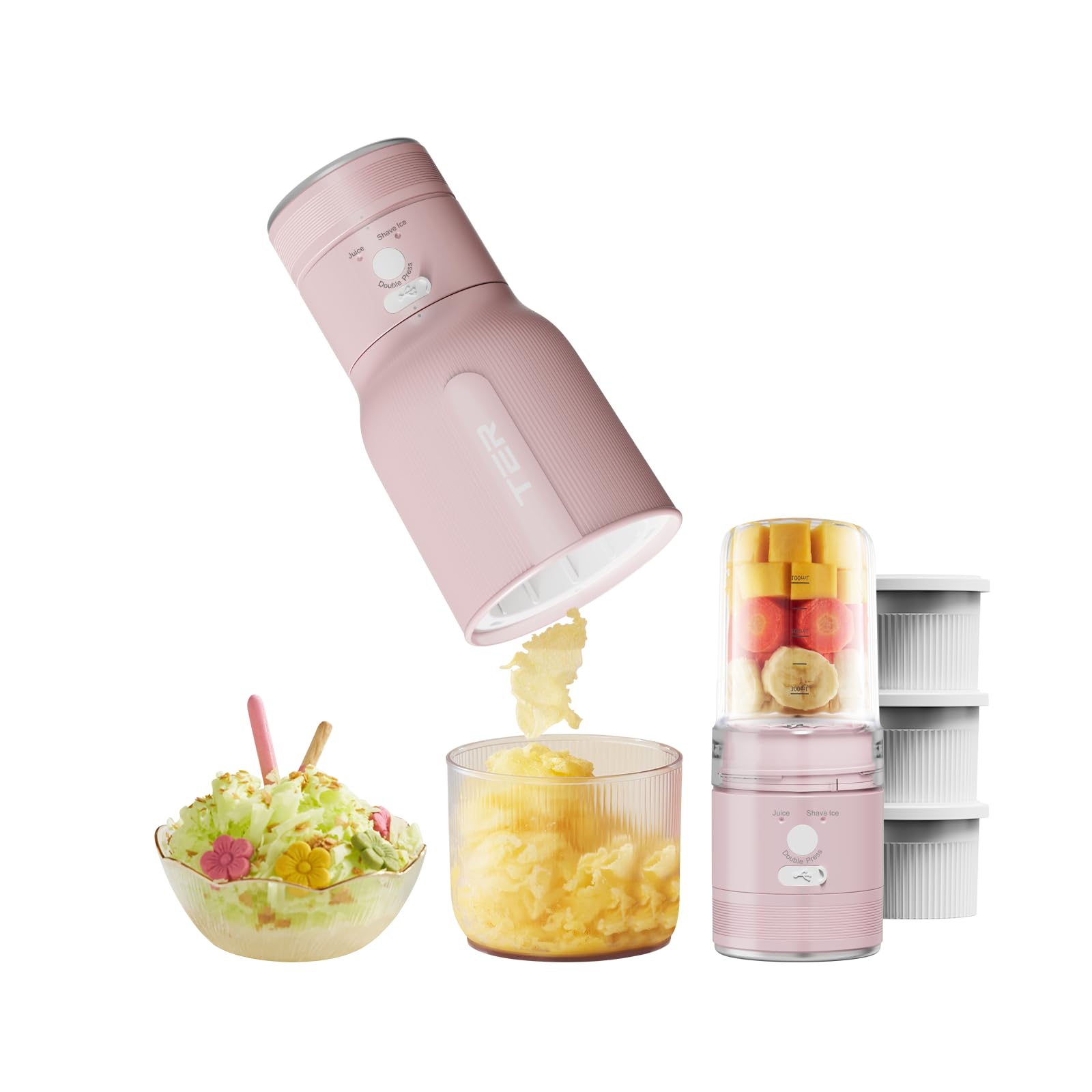 Ice Shaver Portable Blender 2 in 1 for Milkshakes and Smoothies, Cordless Electric, Rechargeable