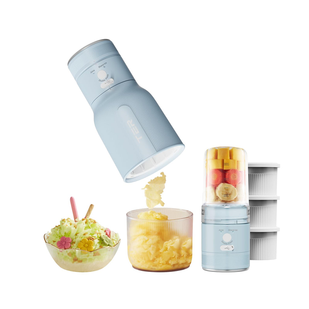 Ice Shaver Portable Blender 2 in 1 for Milkshakes and Smoothies, Cordless Electric, Rechargeable