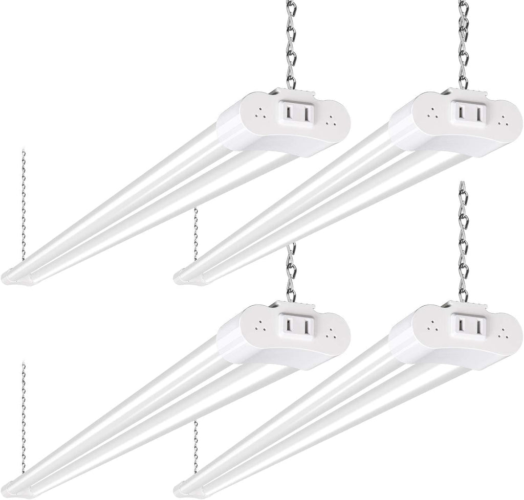 LED lamp with Power Cord and On/Off Switch 4 Pack 4FT LED Shop Light Linkable, 4400lm, 42w(250w Equivalent), 5000K Utility Shop Lights, Hanging or Flush Mount