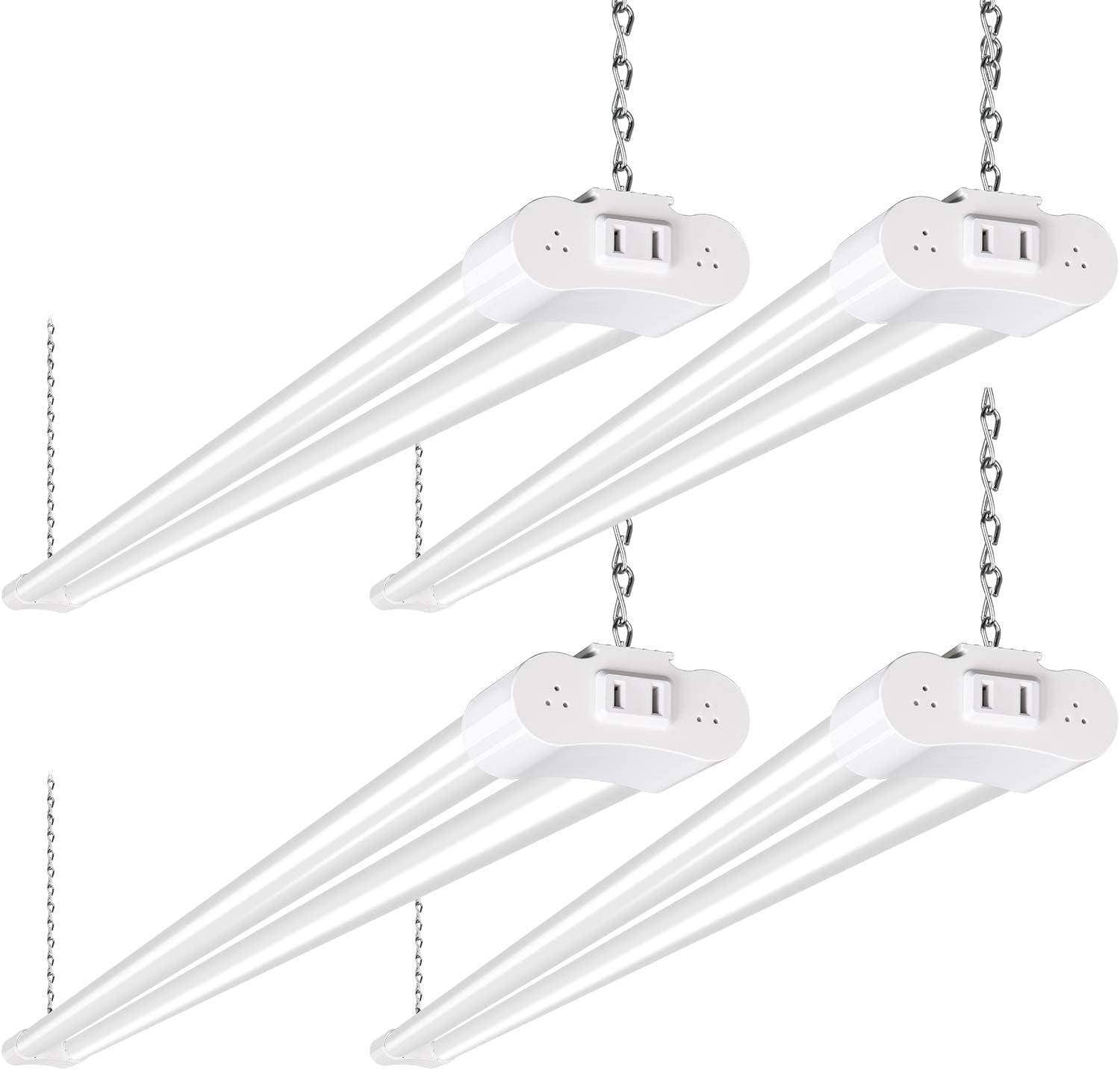 LED lamp with Power Cord and On/Off Switch 4 Pack 4FT LED Shop Light Linkable, 4400lm, 42w(250w Equivalent), 5000K Utility Shop Lights, Hanging or Flush Mount