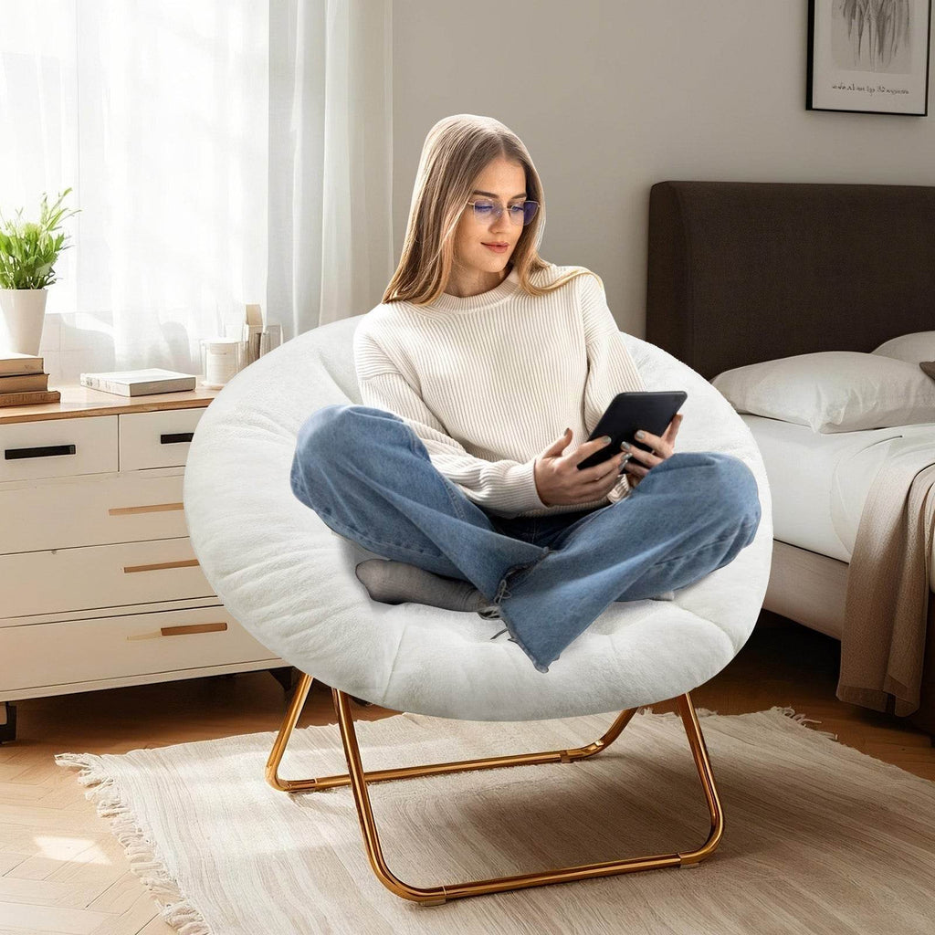 Lounge Chair Modern Style Foldable With Soft and Comfortable Faux Fur Thick Cushion Suitable for Bedroom Home