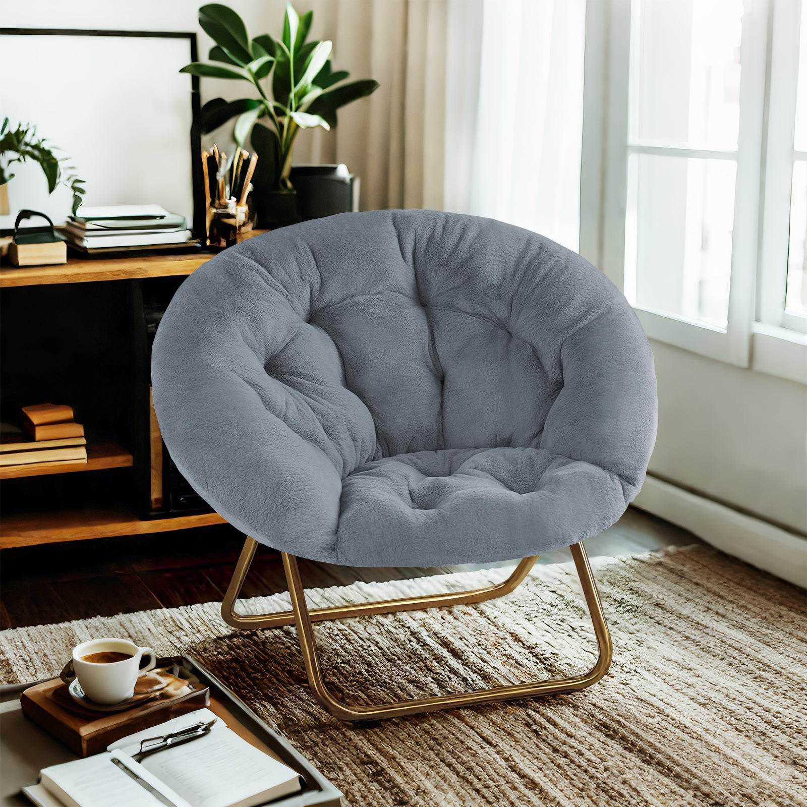 Lounge Chair Modern Style Foldable With Soft and Comfortable Faux Fur Thick Cushion Suitable for Bedroom Home