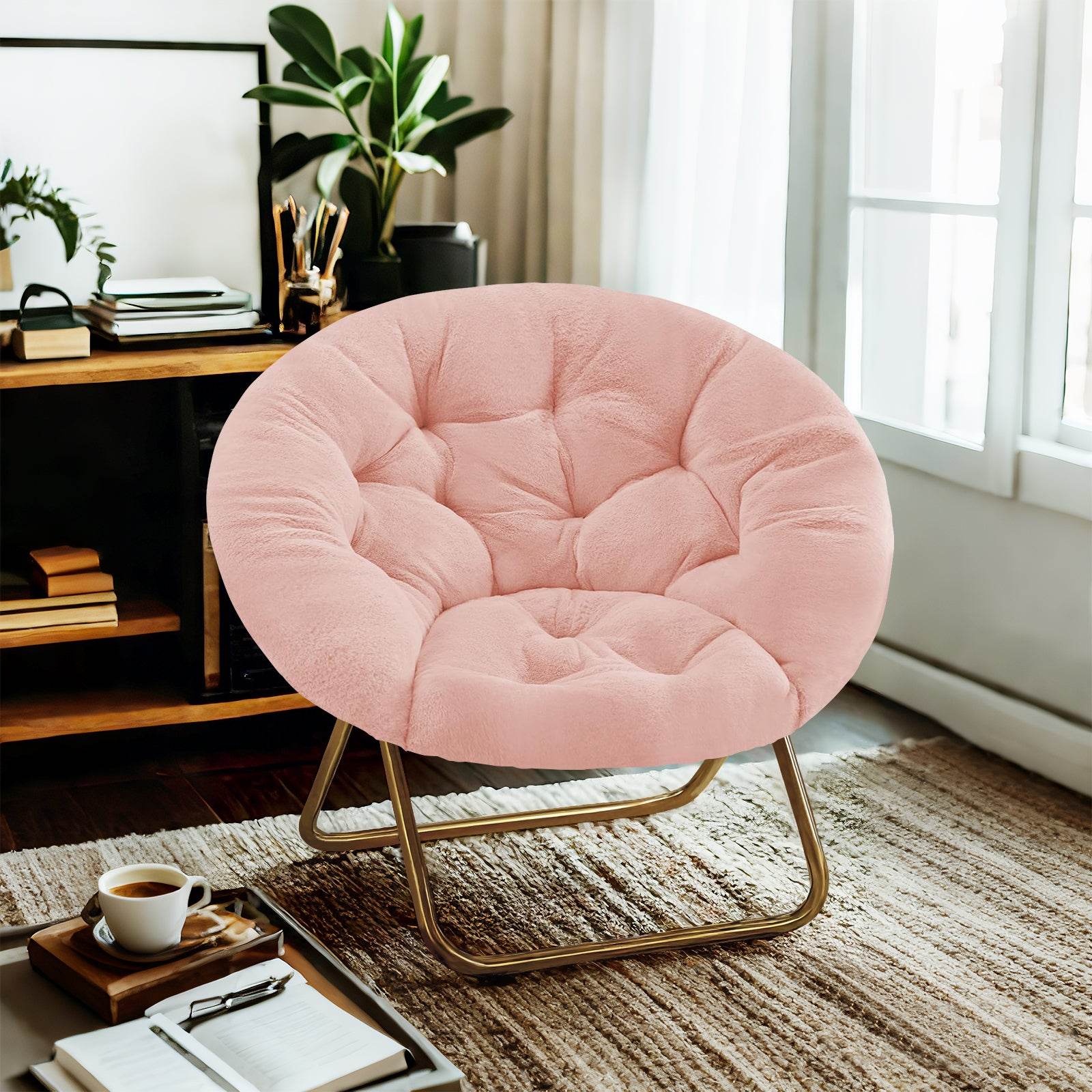 Lounge Chair Modern Style Foldable With Soft and Comfortable Faux Fur Thick Cushion Suitable for Bedroom Home