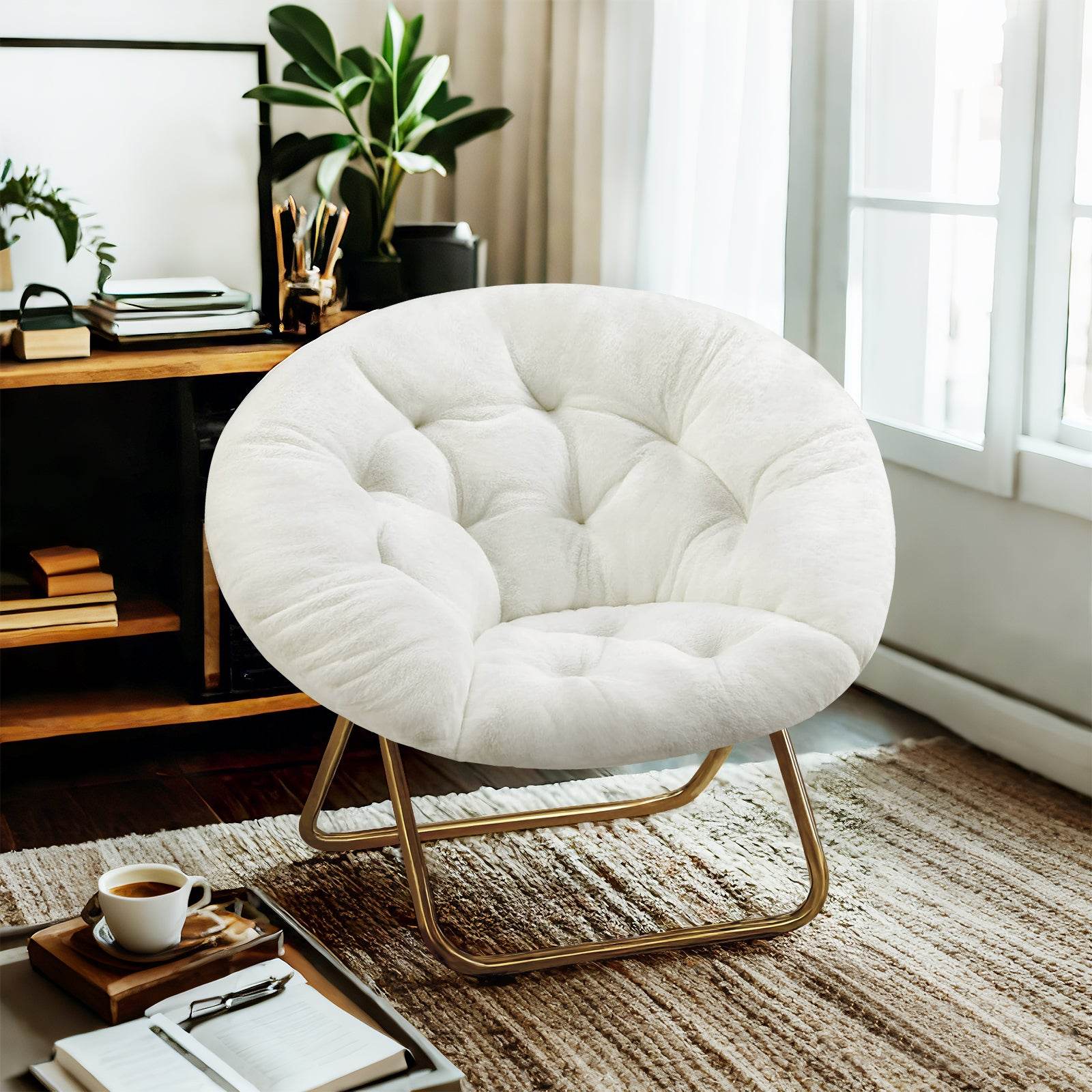 Lounge Chair Modern Style Foldable With Soft and Comfortable Faux Fur Thick Cushion Suitable for Bedroom Home