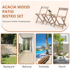 Patio Furniture Set 3 Piece Acacia Wood Bistro Table and Chairs Set of 2 Outdoor Bistro Patio Set Folding Patio Chairs and Square Table for Balcony, Porch, Garden