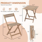 Patio Furniture Set 3 Piece Acacia Wood Bistro Table and Chairs Set of 2 Outdoor Bistro Patio Set Folding Patio Chairs and Square Table for Balcony, Porch, Garden