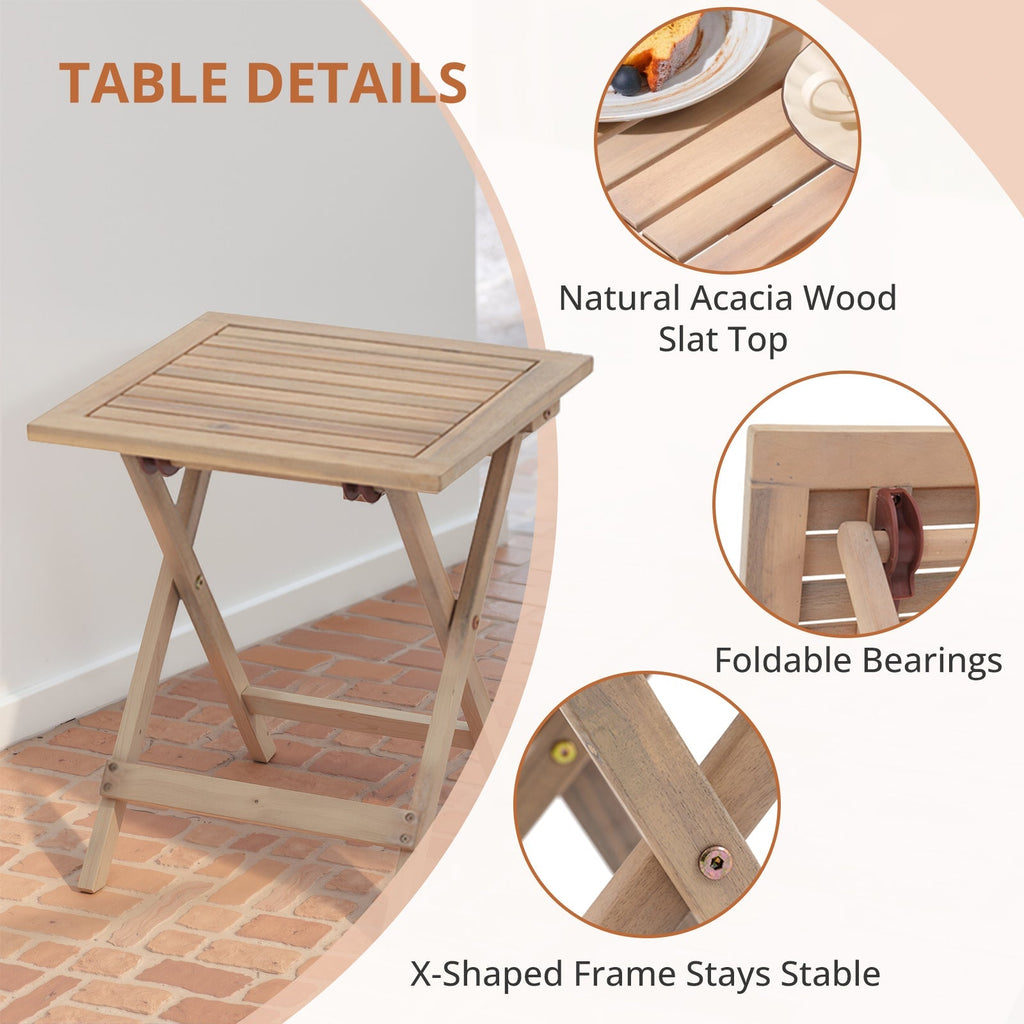 Patio Furniture Set 3 Piece Acacia Wood Bistro Table and Chairs Set of 2 Outdoor Bistro Patio Set Folding Patio Chairs and Square Table for Balcony, Porch, Garden
