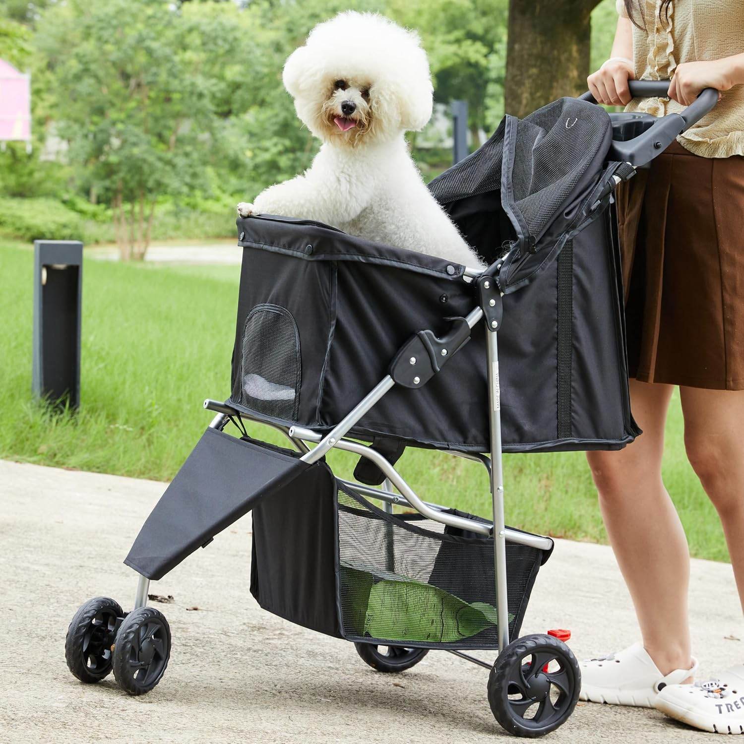 Pet Stroller Equipped with Storage Basket, Cup Holder, Lightweight, Durable and Easy to Maneuver, Suitable for Small/Medium-Sized Dog PET Stroller for Travel and Outdoor, 1 Stroller