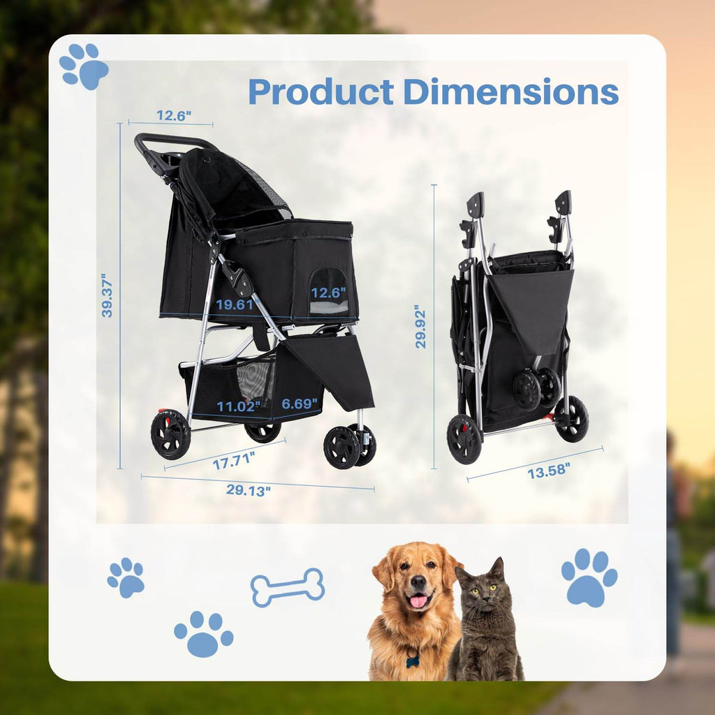 Pet Stroller Equipped with Storage Basket, Cup Holder, Lightweight, Durable and Easy to Maneuver, Suitable for Small/Medium-Sized Dog PET Stroller for Travel and Outdoor, 1 Stroller