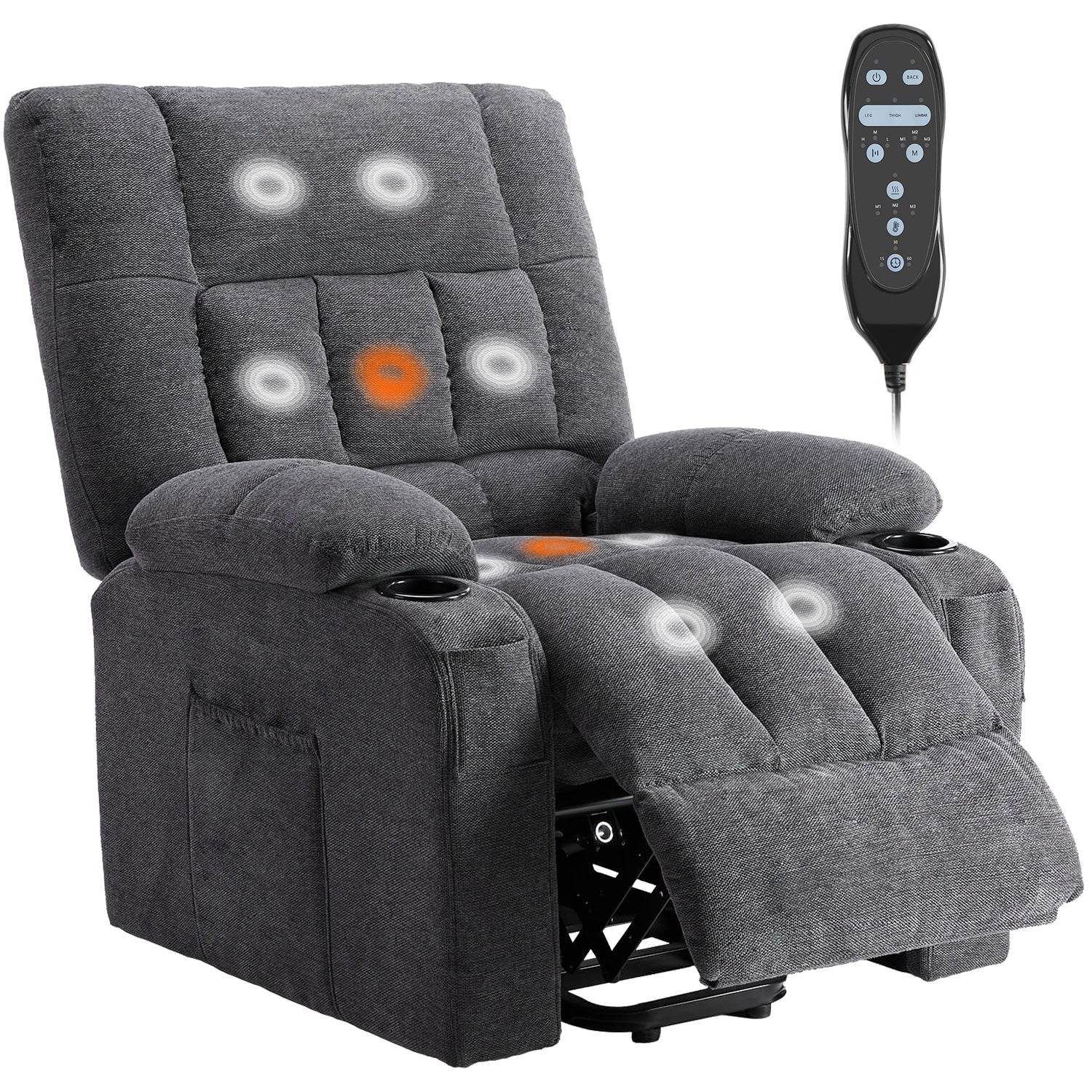 Recliner Vibration Massage Home Theater Seat with Lumbar Support and Heating, Adjustable Electric Lift Chair for Living Room