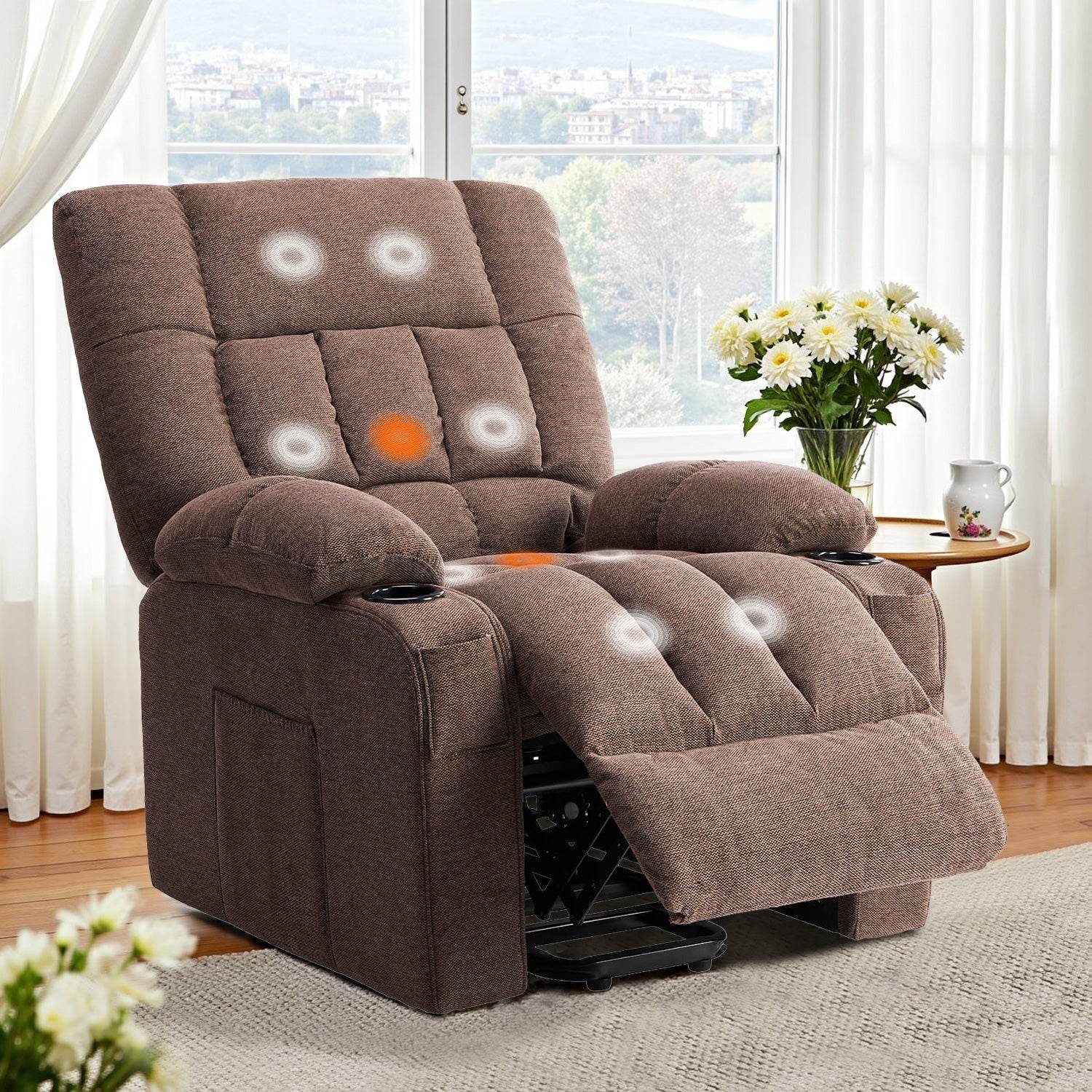 Recliner Vibration Massage Home Theater Seat with Lumbar Support and Heating, Adjustable Electric Lift Chair for Living Room
