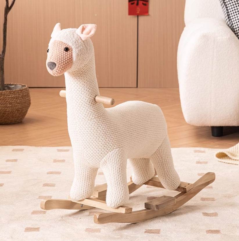 MyDepot Rocking Chair Alpaca Animal with Wooden Base, Metal Frame and Polyester Filling for Baby - My Depot