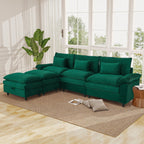 Sectional Sofa Comfortable Cloud Couch with Ottoman, Corduroy Sofa Sleeper Deep Seat Sofa with Throw Pillows for Living Room