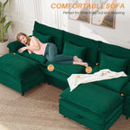 Sectional Sofa Comfortable Cloud Couch with Ottoman, Corduroy Sofa Sleeper Deep Seat Sofa with Throw Pillows for Living Room