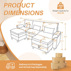 Sectional Sofa Comfortable Cloud Couch with Ottoman, Corduroy Sofa Sleeper Deep Seat Sofa with Throw Pillows for Living Room