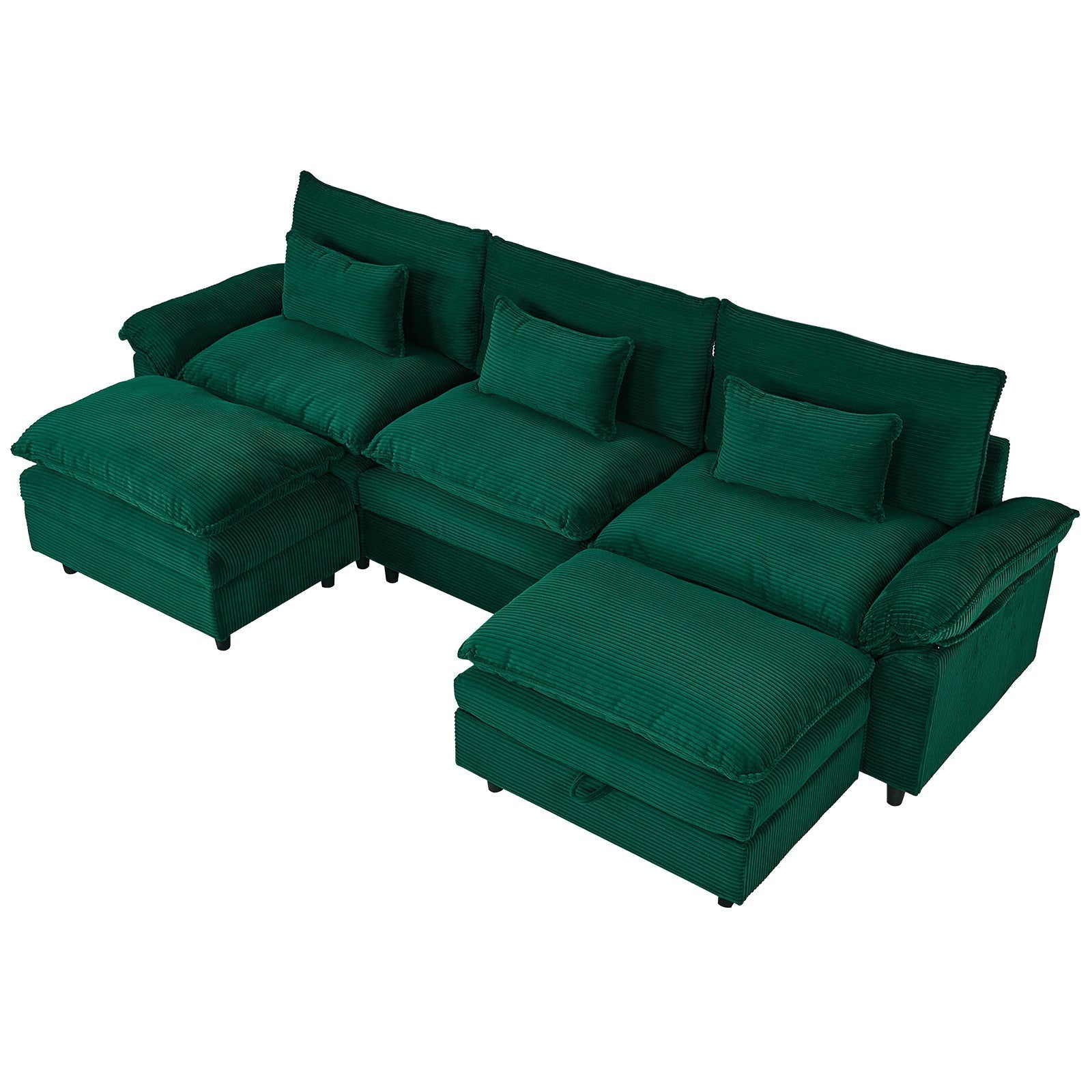 Sectional Sofa Comfortable Cloud Couch with Ottoman, Corduroy Sofa Sleeper Deep Seat Sofa with Throw Pillows for Living Room
