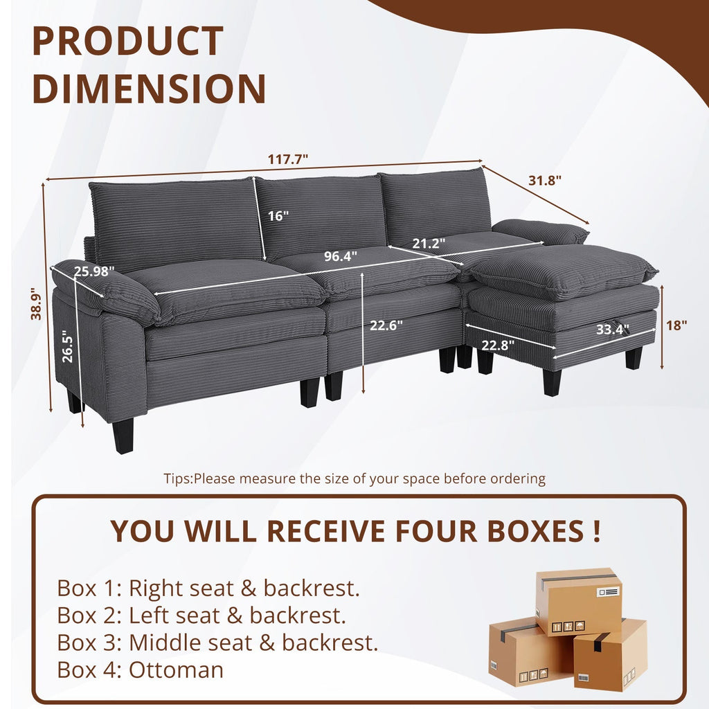 MyDepot Sectional Sofa Corduroy Cloud Couch
PRODUCT
DIMENSION
