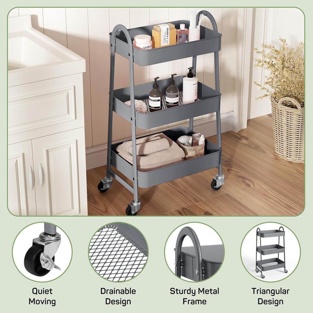 MyDepot Utility Cart 3-Tier Kitchen Storage Rack 
Quiet Moving
Drainable Design
Sturdy Metal Frame
Triangular Design